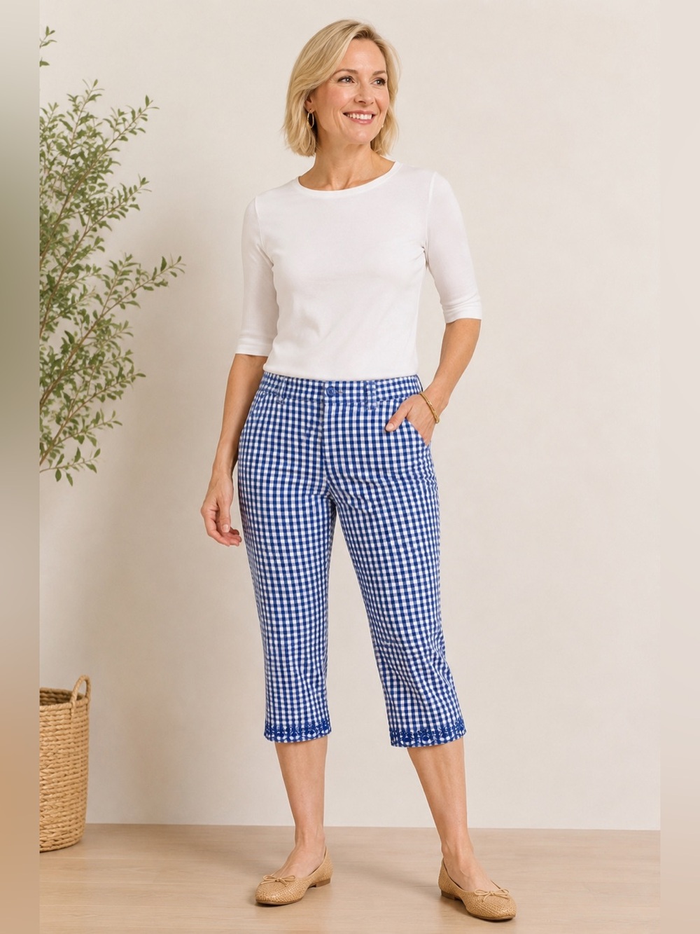 💙 Talbots Petites Blue White Gingham Capri Pants Women’s 14P Coastal Preppy💙
